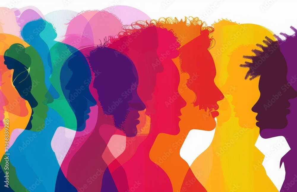 Colorful silhouettes of a diverse and multicultural community. Illustration of a multi ethnic group of people, profile portraits
Colorful silhouettes of a diverse and multicultural community. Illustration of a multi ethnic group of people, profile portraits