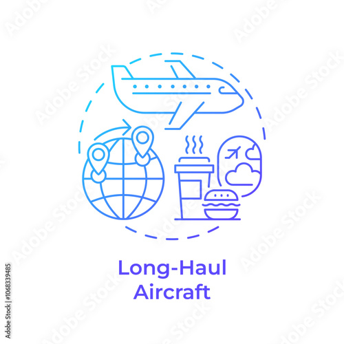 Long-haul aircraft blue gradient concept icon. Inflight food, customer comfort. Transportation, travelling. Round shape line illustration. Abstract idea. Graphic design. Easy to use in infographic