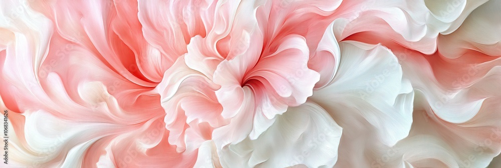 A carnation with soft pink and white petal swirls, each one flowing into the next, creating a pastel watercolor effect A carnation with soft pink and white petal swirls, each one flowing into the next, creating a pastel watercolor effect