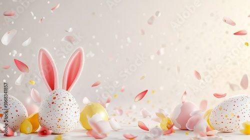 Colorful Easter Eggs with Petals in Playful Scene