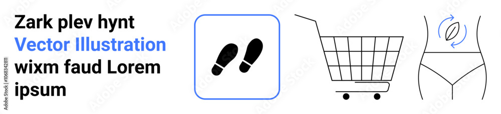 Footstep icon, shopping cart, and waistline with measurement icon promoting health and fitness goals. Ideal for fitness, nutrition, e-commerce, weight loss, gym marketing, health blogs, app design Footstep icon, shopping cart, and waistline with measurement icon promoting health and fitness goals. Ideal for fitness, nutrition, e-commerce, weight loss, gym marketing, health blogs, app design