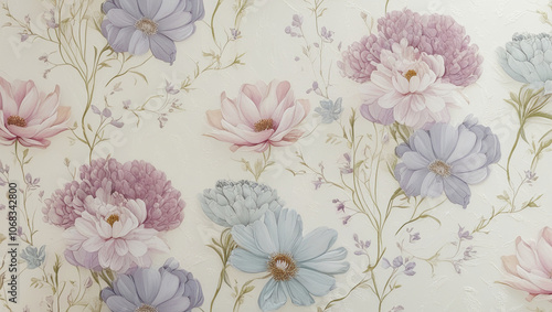 Wallpaper Mural wallpaper with a flower and plant theme with a cream colored background Torontodigital.ca
