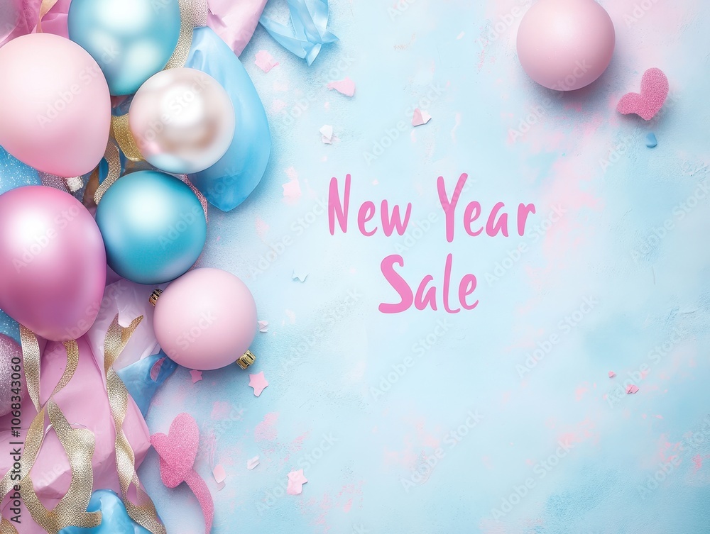 Fototapeta premium New Year Sale with Balloons.