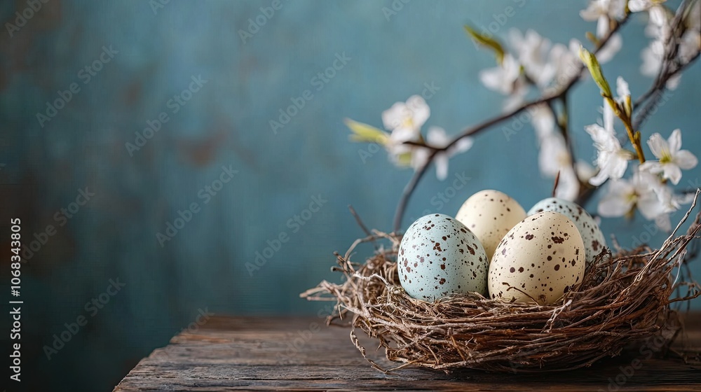 Easter Eggs Nesting with Spring Flowers Decor Easter Eggs Nesting with Spring Flowers Decor