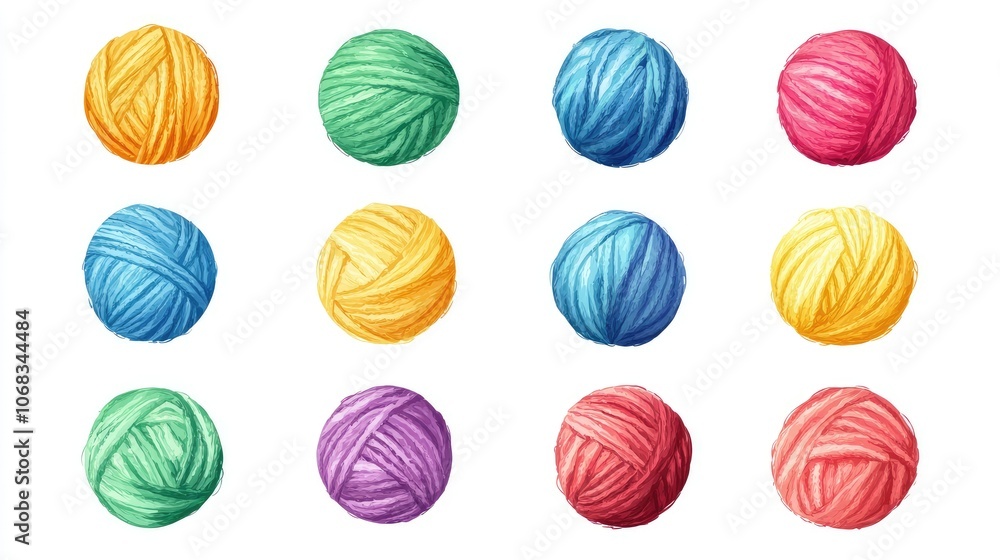 Colorful Yarn Balls Display in Various Shades Colorful Yarn Balls Display in Various Shades
