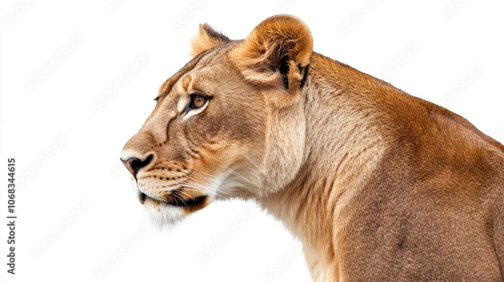 Majestic Profile of a Lioness on White Background Majestic Profile of a Lioness on White Background