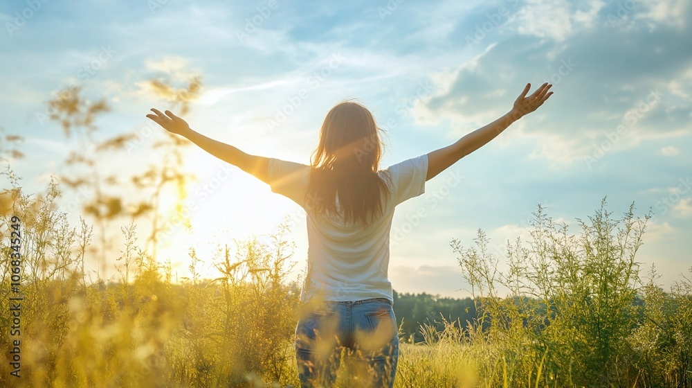 Woman Embracing Sunset in Field Woman Embracing Sunset in Field