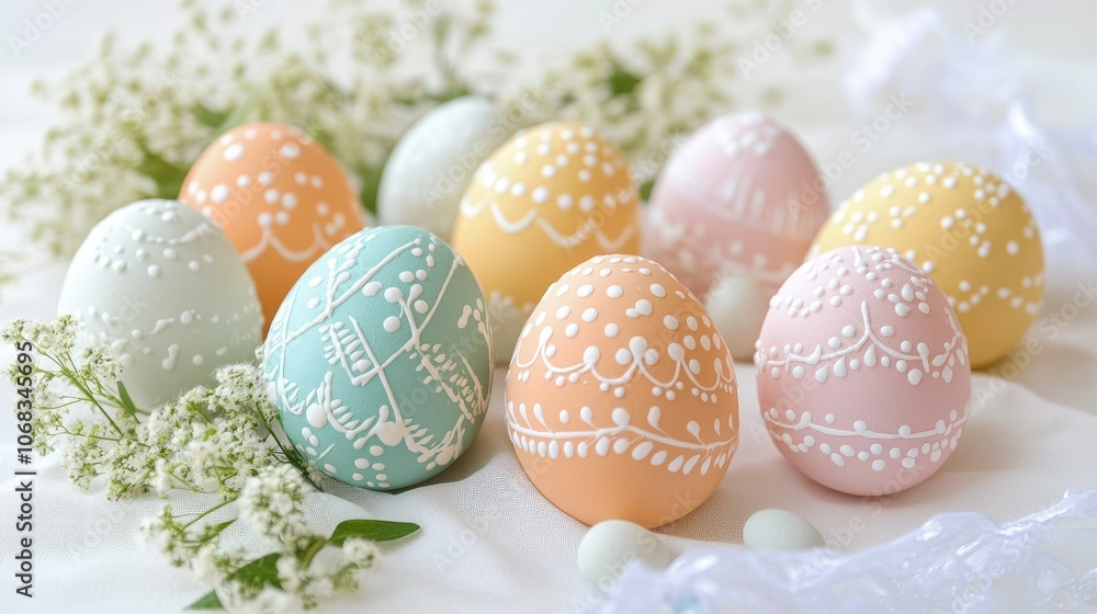 Obraz premium Colorful Decorative Easter Eggs on a Light Background