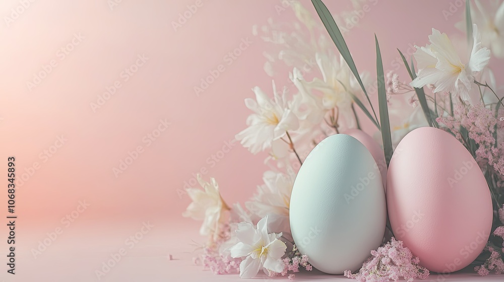 Soft Pastel Eggs with Flowers on a Pink Background Soft Pastel Eggs with Flowers on a Pink Background