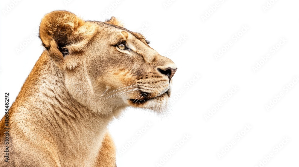 Obraz premium Majestic Lioness Profile Against White Background