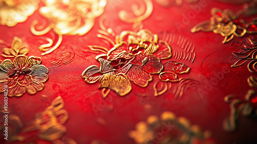 Closeup of Chinese New Year Red Envelope with Intricate Designs