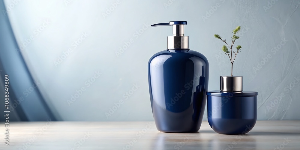 Elegant Dark Blue Hand Soap and Cream Tube on a Clean White Background - Perfect for Home Decor and Bathroom Aesthetics, Ideal for Skincare and Personal Care Product Photography Elegant Dark Blue Hand Soap and Cream Tube on a Clean White Background - Perfect for Home Decor and Bathroom Aesthetics, Ideal for Skincare and Personal Care Product Photography