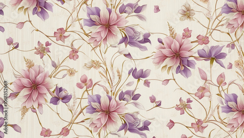 Wallpaper Mural wallpaper with a flower and plant theme with a cream colored background Torontodigital.ca