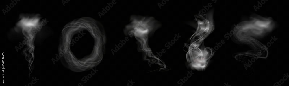 Realistic smoke, vape, fog, smog. Illustration of smoke on a transparent background.