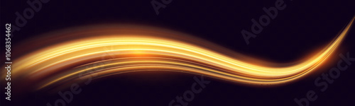 Golden Light Wave speed Lines: Shining Gold Design Element with Wavy Bright Stripes.	
