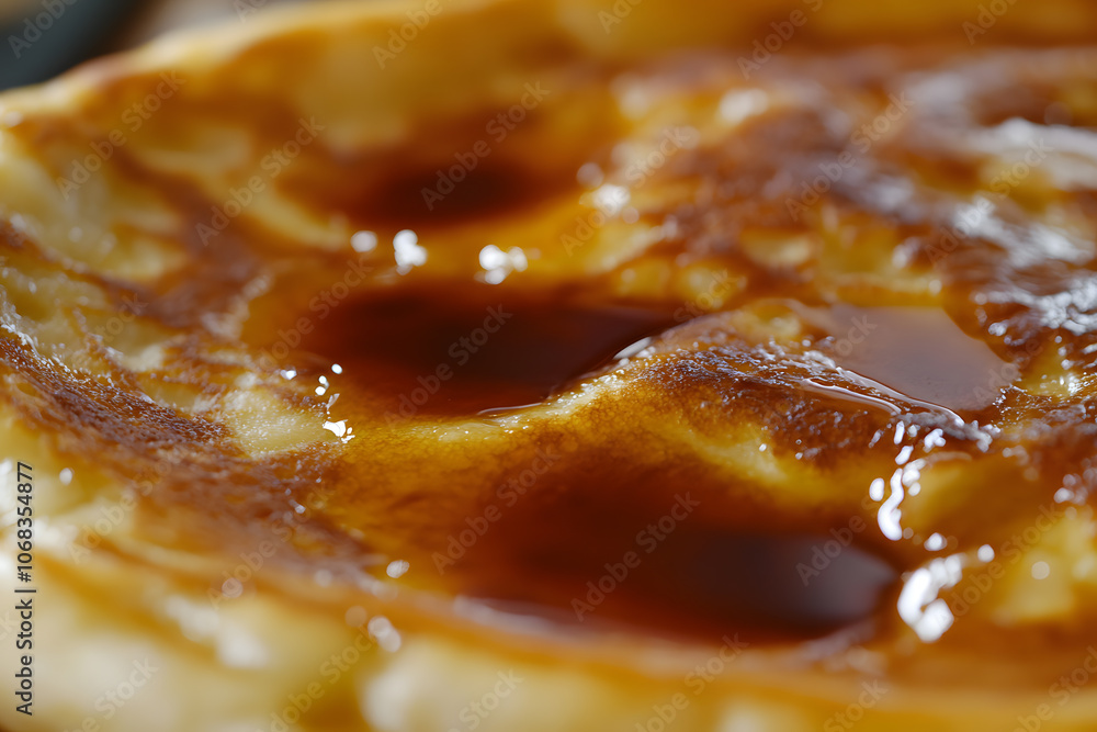 Delicious sweet hotteok with golden-brown edges and warm syrup oozing from the rich, gooey center Delicious sweet hotteok with golden-brown edges and warm syrup oozing from the rich, gooey center