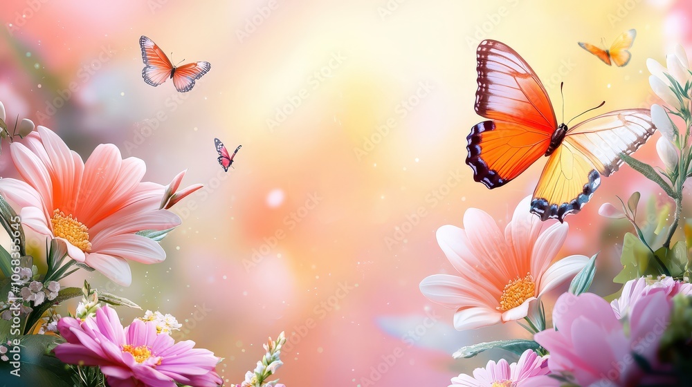 A vibrant anime garden background filled with colorful flowers, lush greenery, and butterflies fluttering around, perfect for crafting joyful visuals that celebrate nature's beauty. A vibrant anime garden background filled with colorful flowers, lush greenery, and butterflies fluttering around, perfect for crafting joyful visuals that celebrate nature's beauty.