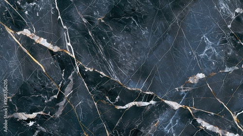 Elegant black marble adorned with shimmering silver veins, creating a captivating three-dimensional backdrop that exudes opulence and sophistication photo