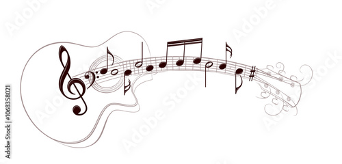 Guitar stylized symbol with musical notes.