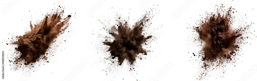 Explosion of Brown Powder on White Background Explosion of Brown Powder on White Background