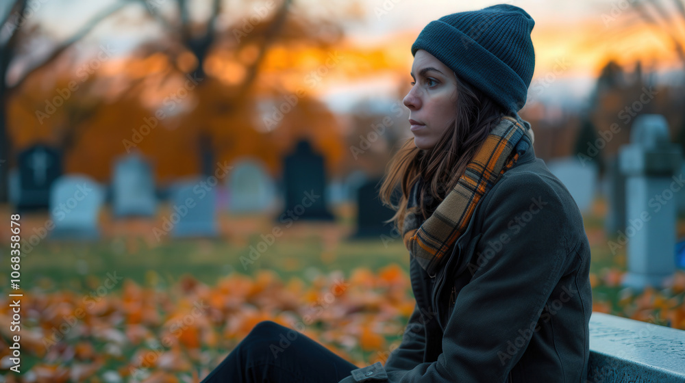 Quiet Reflection at the Cemetery, serene atmosphere for personal contemplation, honoring memories on All Saints Day, surrounded by autumn leaves and gentle whispers of the past Quiet Reflection at the Cemetery, serene atmosphere for personal contemplation, honoring memories on All Saints Day, surrounded by autumn leaves and gentle whispers of the past