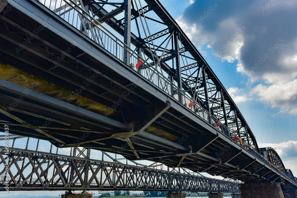 The steel bridge connecting the Yalu River in China to North Korea The steel bridge connecting the Yalu River in China to North Korea