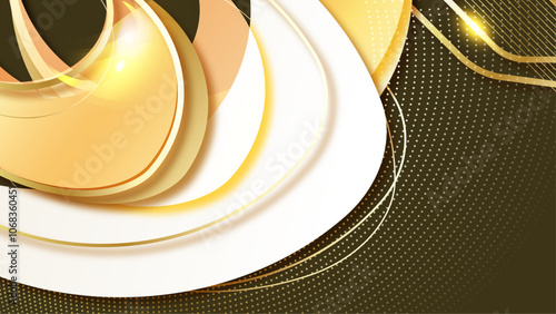 Modern Abstract Design with Curves and Lines in Gold and White