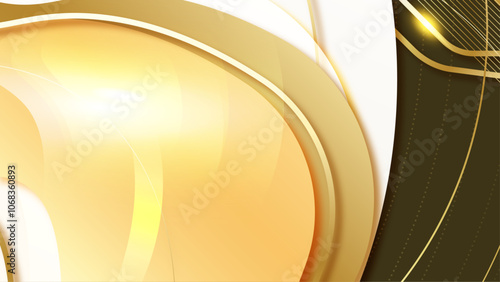 Modern Abstract Design with Curves and Lines in Gold and White