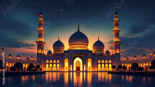 Wallpaper Mural "Stunning Mosque at Twilight - Beautiful Islamic Architecture with Glowing Lights" Torontodigital.ca