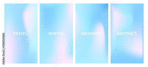 Gradient Pastel Winter Background. Set of Blur banners. Holographic print. Abstract vector illustration in Blue tones. Sky colors wallpaper.