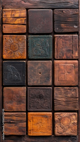 Rustic Wooden Blocks with Unique Patterns and Textures