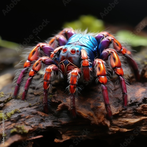 A Stunning Psychedelic Depiction of Chromatopelma Cyaneopubescens Tarantulas in Vibrant Colors photo