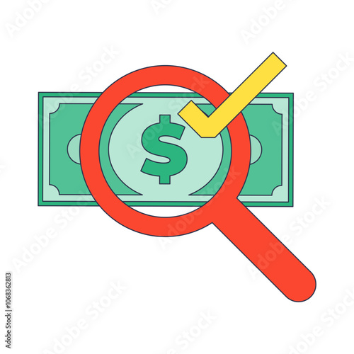 A magnifying glass over a dollar bill symbolizes financial scrutiny and analysis.