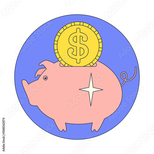 A piggy bank with a coin symbolizes saving money and financial security.