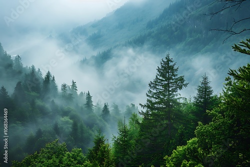 View of the forest from the mountain. photo