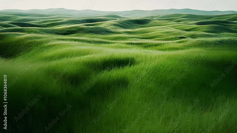 Beautiful green rice fields stretch across the rural landscape, framed by distant mountains and a clear blue sky Beautiful green rice fields stretch across the rural landscape, framed by distant mountains and a clear blue sky