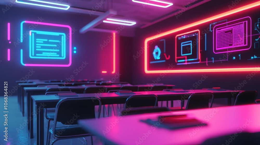 Obraz premium Futuristic Classroom with AI Learning Tools