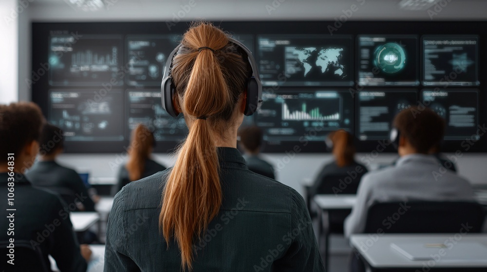 Fototapeta premium Futuristic Classroom with AI Learning Tools