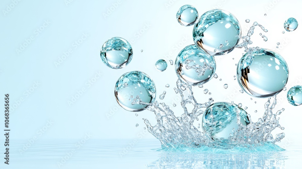 Water Drops Splashing and Creating Bubbles on Blue Background Water Drops Splashing and Creating Bubbles on Blue Background