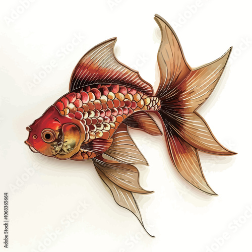 Goldfish isolated on white background. 3D illustration. Vintage style. 
