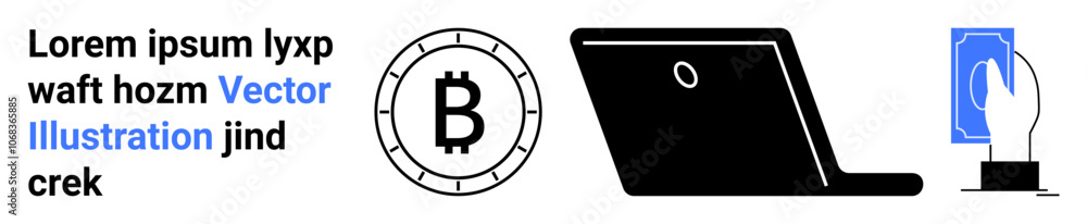 Bitcoin symbol, laptop, hand using smartphone. Ideal for finance, cryptocurrency, blockchain, technology, digital transactions, modern business and innovation Landing page Bitcoin symbol, laptop, hand using smartphone. Ideal for finance, cryptocurrency, blockchain, technology, digital transactions, modern business and innovation Landing page