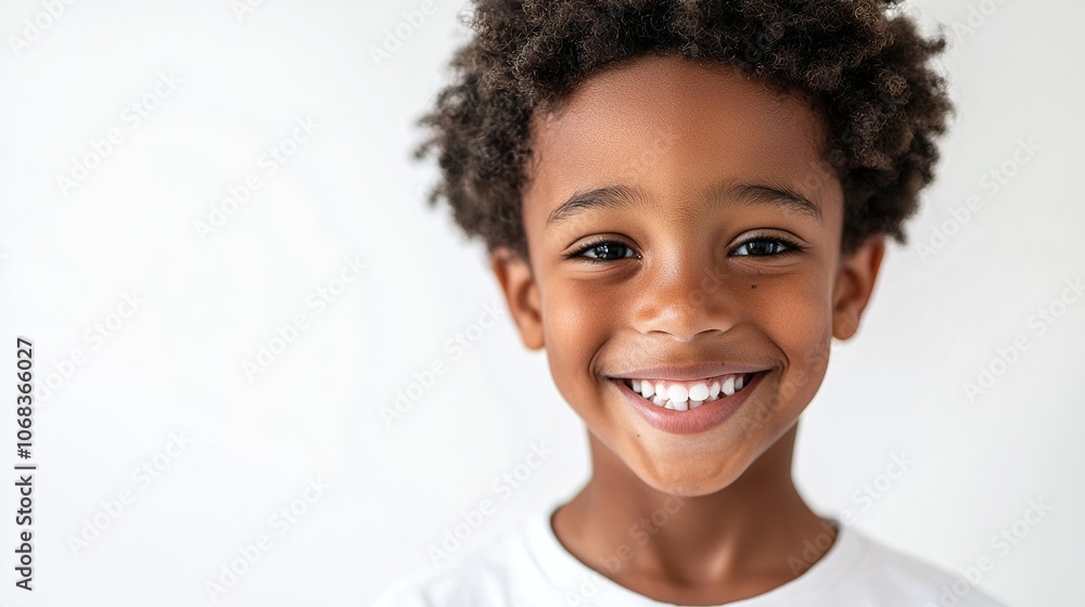 Joyful Boy with Bright Smile Against White Background Joyful Boy with Bright Smile Against White Background