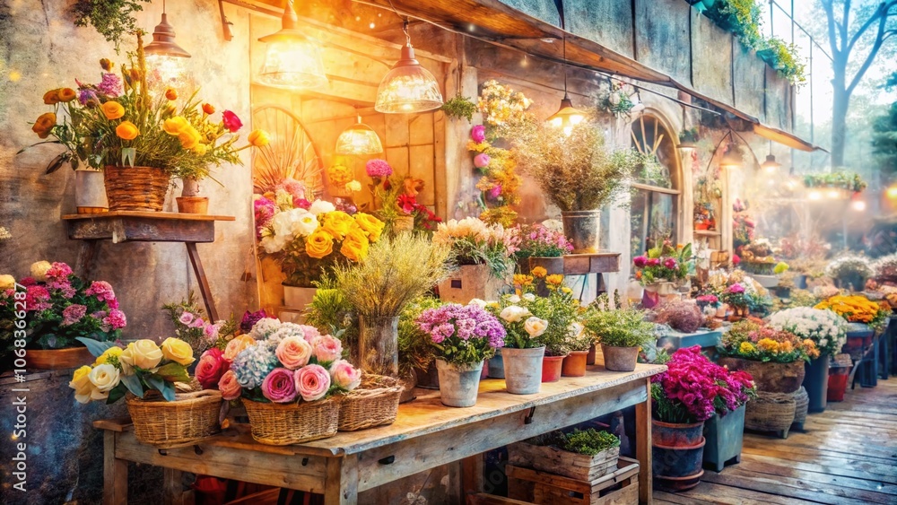 Enchanting Double Exposure Photography of a Shabby Chic Market with Vintage Decor, Flowers, and Soft Pastels to Capture the Essence of Rustic Elegance and Charm Enchanting Double Exposure Photography of a Shabby Chic Market with Vintage Decor, Flowers, and Soft Pastels to Capture the Essence of Rustic Elegance and Charm