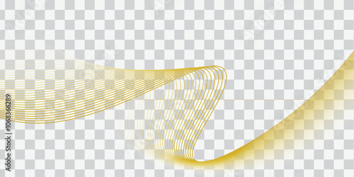 Abstract vector wavy lines flowing smooth curve gold gradient color on transparent background in concept of luxury, technology