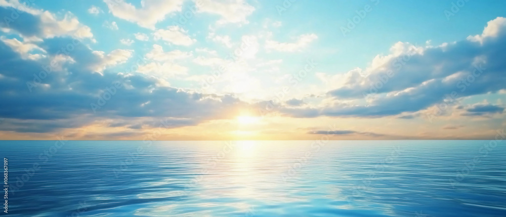 Peaceful ocean sunrise with soft clouds and golden sunlight reflecting on calm water, capturing a serene coastal morning. Peaceful ocean sunrise with soft clouds and golden sunlight reflecting on calm water, capturing a serene coastal morning.