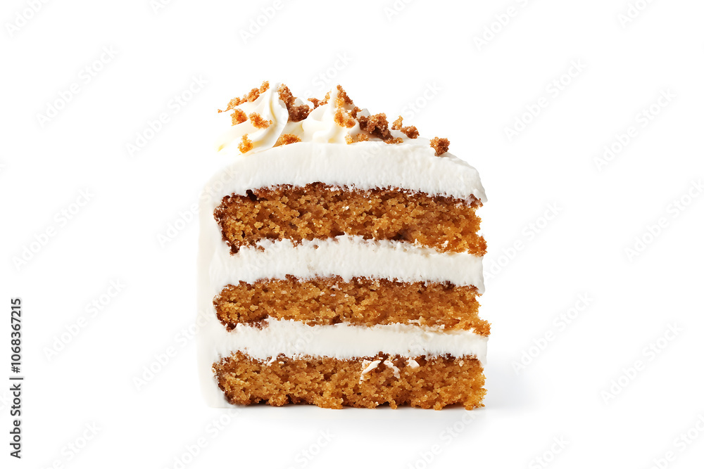 Slice of carrot cake with cream isolated on white background Slice of carrot cake with cream isolated on white background