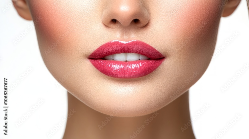 A model's smile reveals perfectly aligned teeth and fuller lips, highlighting the aesthetic improvement from dental implants in a clinical setting A model's smile reveals perfectly aligned teeth and fuller lips, highlighting the aesthetic improvement from dental implants in a clinical setting