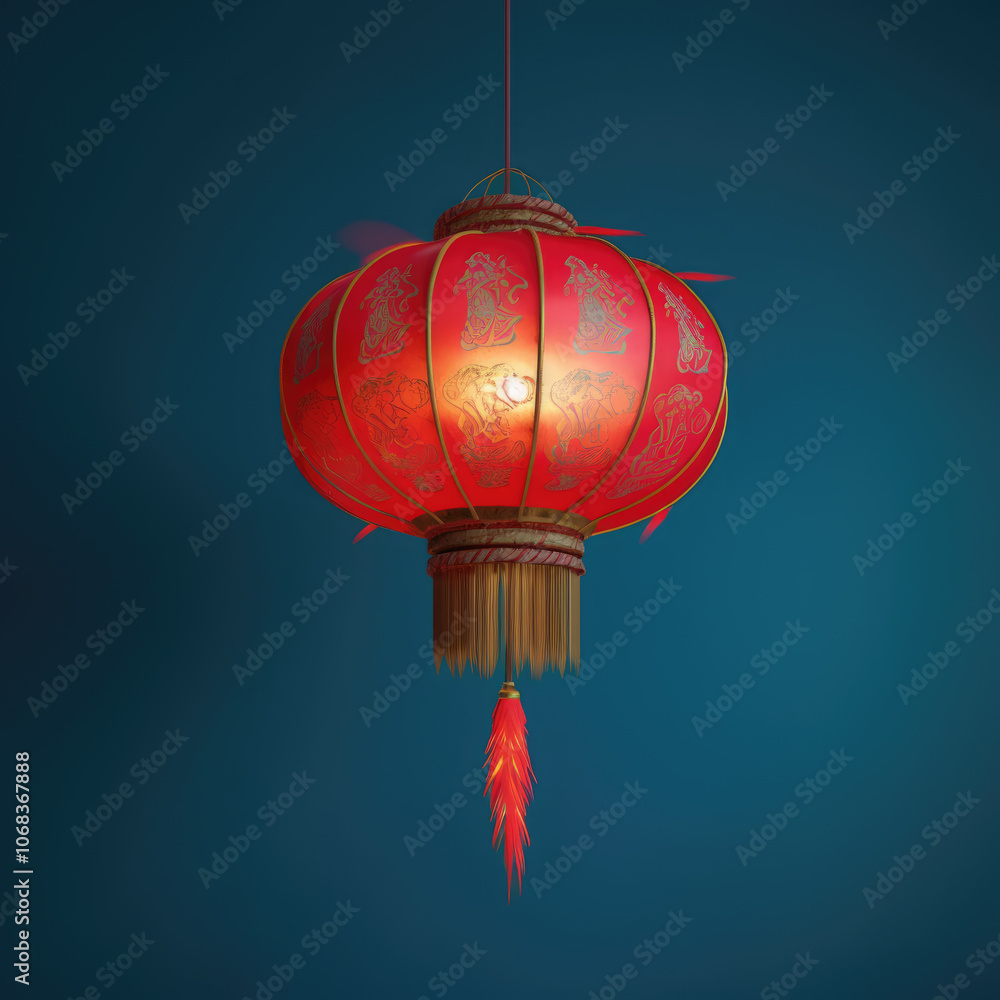 Obraz premium generated illustration of red Chinese lanterns hanging on a wall against blue background