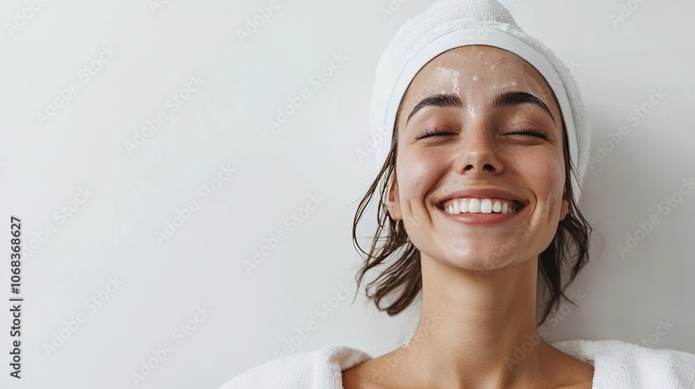 Happy Woman with Facial Mask and Towel Smile Happy Woman with Facial Mask and Towel Smile