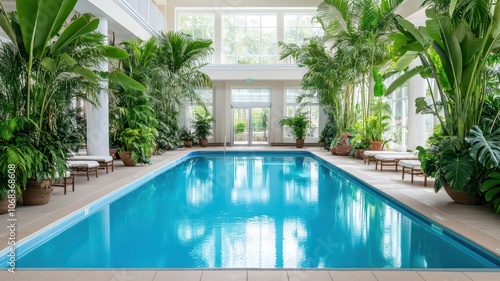 Serene Indoor Pool Surrounded by Lush Green Plants for a Relaxing Oasis Experience